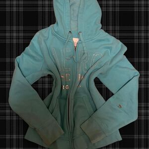 Aeropostale Women's Blue and Green Hoodie